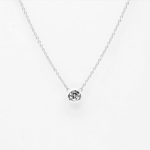 3.5mm Round Diamond Bezel Necklace - Dainty Round Necklace - Round Brilliant Cut Chain Necklace - Gift for Her - Bridesmaid Gift [BN3204-1]