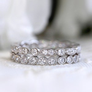 Full Eternity Band Stacking Set - Pave Set Eternity Ring Set - Vintage Dainty Stackable Ring Set - Vintage Milgrain Band Set [BR5816-2A]