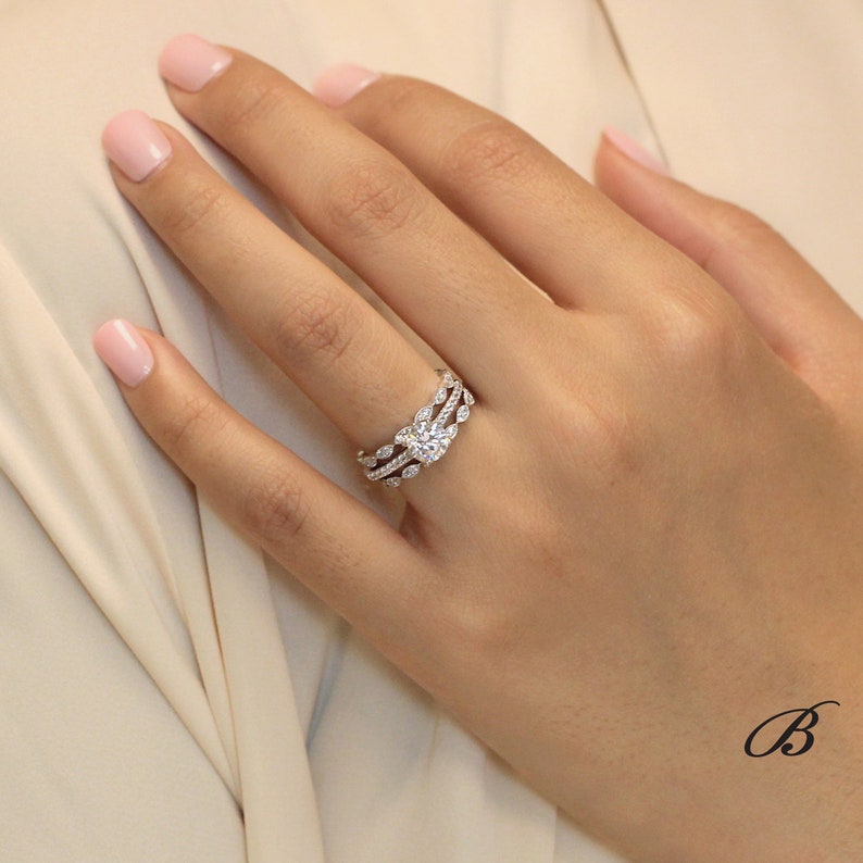 1.84 Cttw Art Deco Ring Art Deco Bridal Set Ring Brilliant Cut Etsy