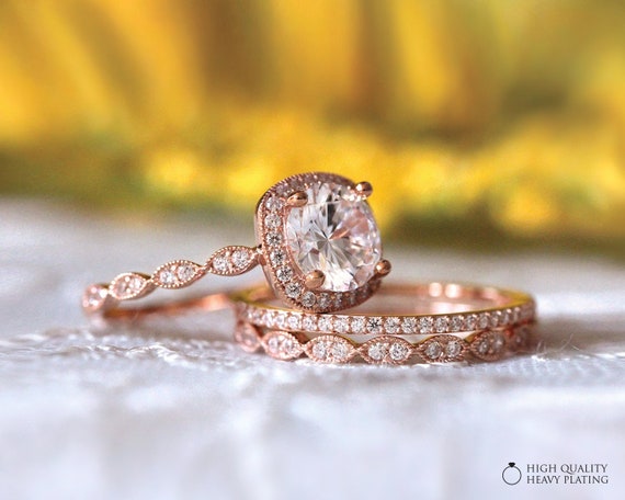 2.92 cttw Art Deco Bridal Set Ring-Brilliant Cut 7.5mm Halo | Etsy