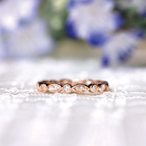 Marquise & Brilliant Cut Eternity Band Ring Unique Minimalist Wedding Ring Stackable Dainty Silver Rings Unique Pattern Ring BR1214 ROSE GOLD