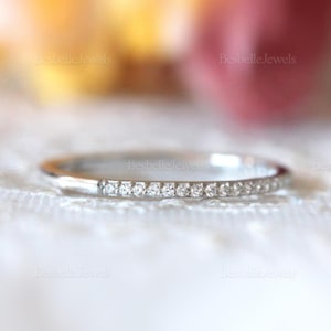 Thin & Tiny Half Eternity Ring - Brilliant Micro Pavé Band Ring - Minimalist Stackable Ring - Dainty Wedding Ring [BR0954H]