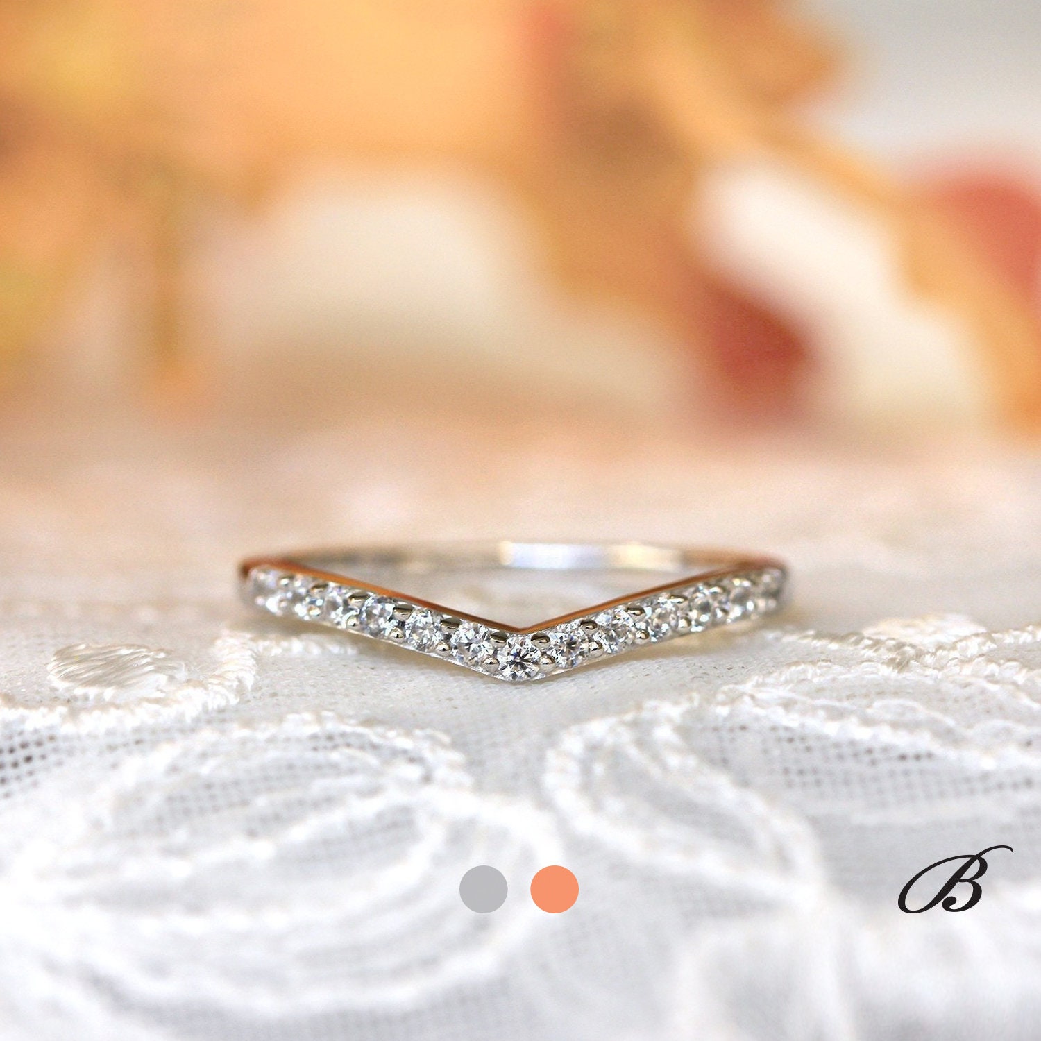 0.25 cttw V Wedding Band Ring Curve Wedding Ring Brilliant Cut Diamon…