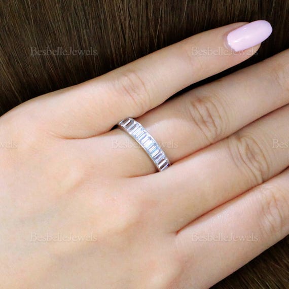 Baguette Eternity Band - Fancy Baguette Wedding Ring - Stackable
