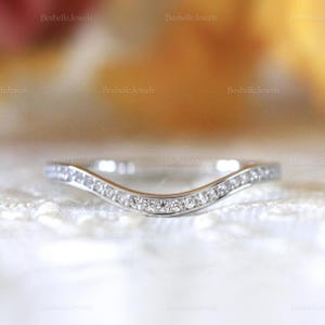 Minimalist Curve Wedding Ring - Delicate Curve Band - Micro Pave Band - Stackable Band Ring - Curved Dainty Wedding Band Ring [BR7254]