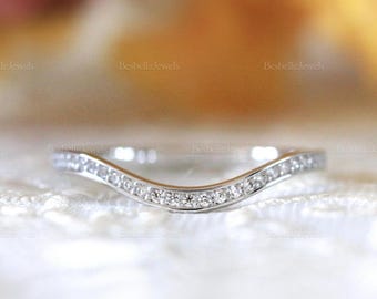 Minimalist Curve Ehering - Zartes Curve Band - Micro Pave Band - Stapelbar Bandring - Geschwungener Zierlicher Ehering [BR7254]