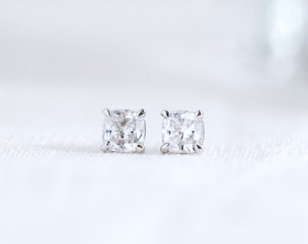 Lady Cushion Stud Earrings - 4 Prongs 5.0mm Solitaire Earrings - Cushion Handcut Diamond Earrings - Minimalist Dainty Earrings [BE9382]