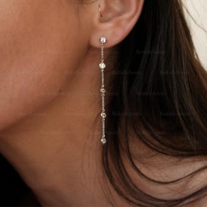Cz Diamond By Yard Drop Chain Earrings - Bezel Cz Diamond Drop Earrings - Bridal Earrings - Bridesmaid Earrings - Valentine Gifts [BE7208]