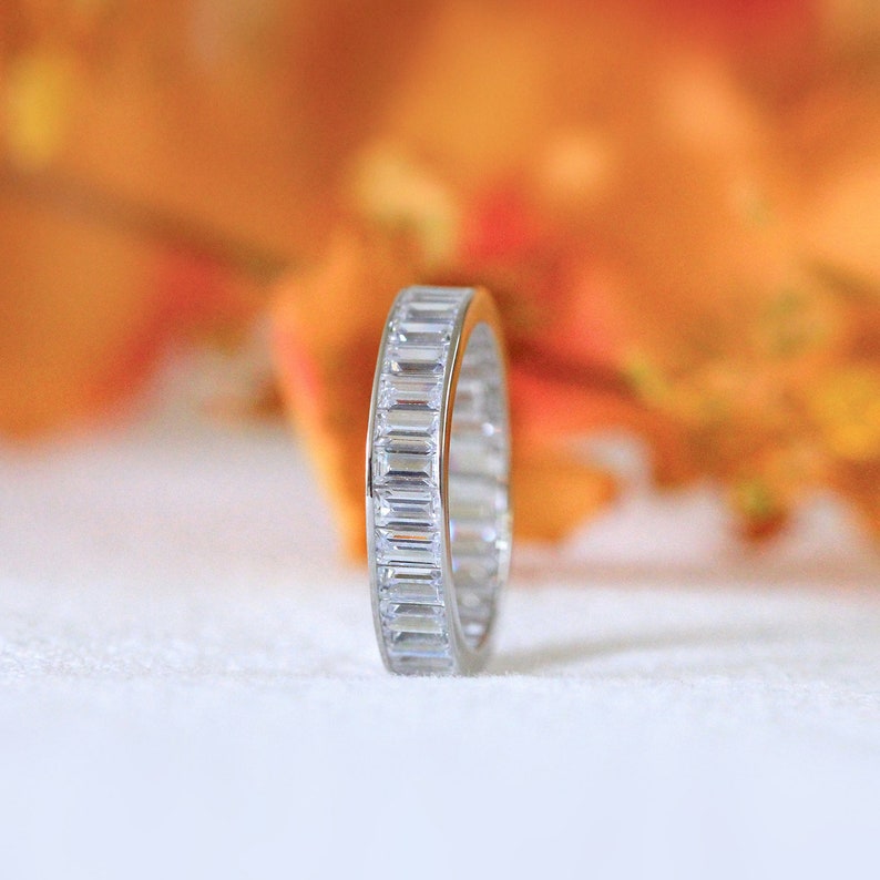 Baguette Eternity Band Baguette Diamond Ring Stackable Eternity Ring Valentine's Gift for Her Bridal Wedding Band BR4852 image 1
