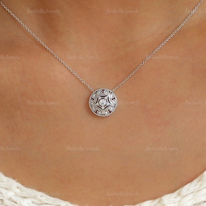 Milgrain Art Deco Necklace - Wedding Day Necklace - Dainty Silver Pendant Necklace - Gift for Her and Mom [BN6152]