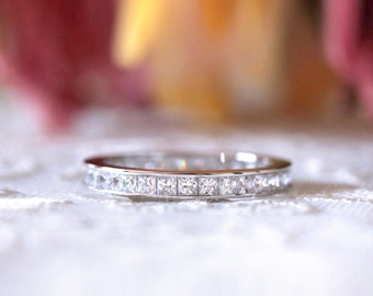Princess Cut Engagement Band - Stacking Eternity Ring - Minimalist Engagement Bridal Jewelry - Diamond Art Deco Wedding Bands [BR8477]
