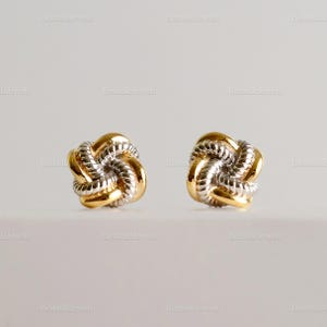 Love Me Knot Earrings - Two Tone Love Knot - Double Tone Knot Stud Earrings - Textured Love Knot - Gift for Her - Dainty Earrings [BE9082]