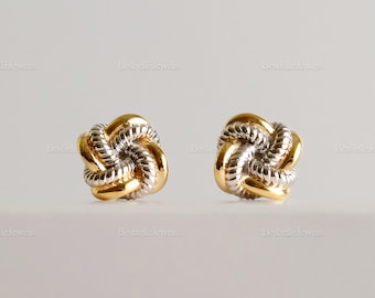 Love Me Knot Earrings - Two Tone Love Knot - Double Tone Knot Stud Earrings - Textured Love Knot - Gift for Her - Dainty Earrings (9082E)