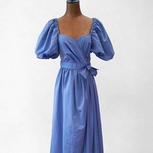 Vintage 80s Evening Dress Party Prom Long Maxi Sweetheart Puff Sleeves - Size S / UK 8