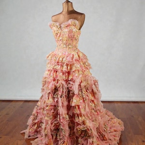 lady in a lilac dress with flowers Lilac Appliqud Floral Dress 6 / Lilac with Pastel Appliqud Flowers
