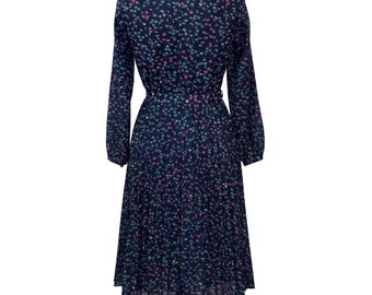 Vintage Dress 80s Floral Classy Elegant Midi Secretary Pleats