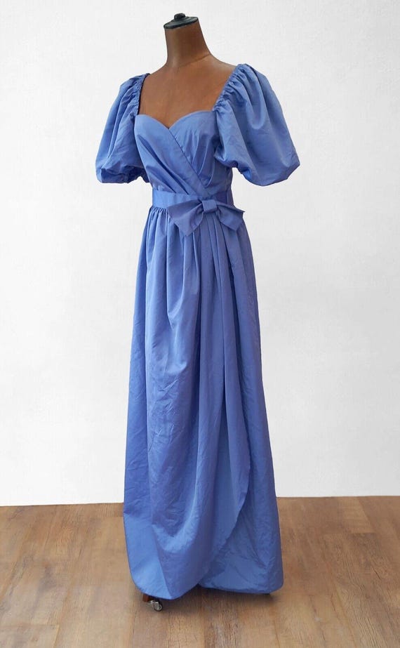 Vintage 80s Evening Dress Party Prom Long Maxi Sweetheart Puff Sleeves Uk 8 Etsy