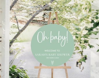 Oh Baby Baby Shower Sign | Baby Shower Sign | UV Printed Baby Shower Sign | Round Baby Shower Welcome Sign