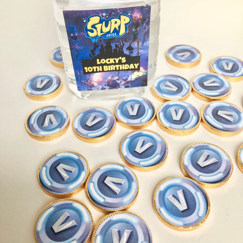 Fortnite V Bucks Chocolate Coin Stickers Birthday Party Etsy - 