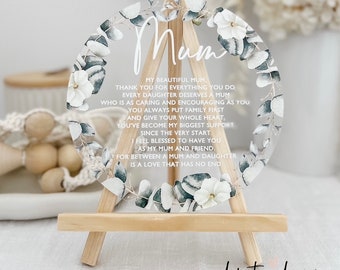 Mother’s Day Sign | A Message to Mum | Mother Daughter Poem | Poem for Mum with Easel Stand