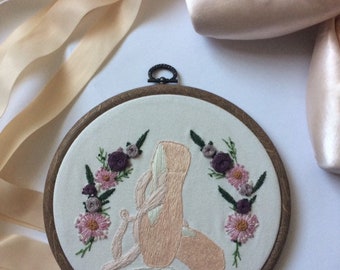 Pointe Shoes Wall Hanging, Hand Embroidered, 7”