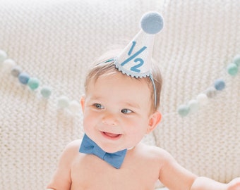 1/2 Birthday Hat | Half Birthday Hat | Half Birthday Boy Outfit | Baby Party Hat | White Glitter Hat + Baby Blue + Pool Accents