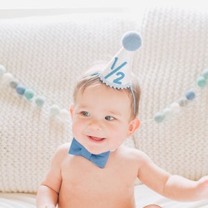 1/2 Birthday Boy Hat | Half Birthday Baby Party Hat | Baby Blue Toast Olive Green | White Glitter Hat + Felt 1/2