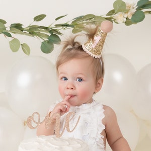 First Birthday Hat | 1st Birthday Hat | 1st Birthday Girl Outfit | First Birthday Outfit Girl | Gold Glitter Hat + Baby Pink Accents