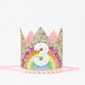 3rd Birthday Crown Girl | Pastel Rainbow Birthday Party Crown | Gold Birthday Crown | Unicorn Birthday Party Crown | Choose Birthday Number