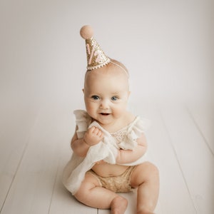 1/2 Birthday Hat | Half Birthday Hat | Half Birthday Girl Outfit | Baby Party Hat | Gold Glitter Hat + Baby Pink Accents