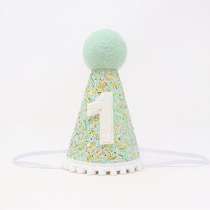 First Birthday Hat | 1st Birthday Hat | 1st Birthday Girl Outfit | First Birthday Outfit Girl | Unicorn Glitter Hat + Mint + White Accents