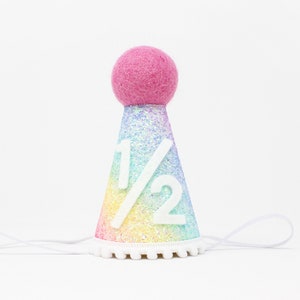 1/2 Birthday Hat | Half Birthday Hat | Half Birthday Girl Outfit | Baby Party Hat | Pastel Rainbow Glitter Hat + Choose Color