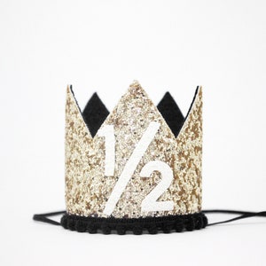 Half Birthday Crown | 1/2 Birthday Crown | Half Birthday Boy Outfit | Baby Birthday Crown | Gold Glitter Crown + Black Accents