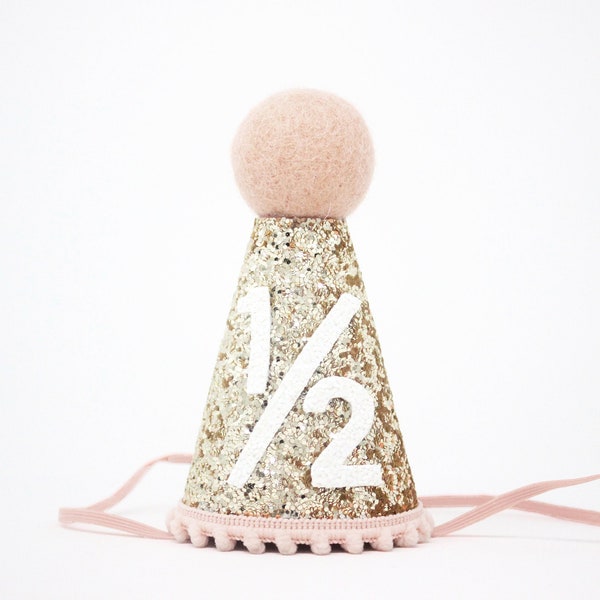 1/2 Birthday Hat | Half Birthday Hat | Half Birthday Girl Outfit | Baby Party Hat | Gold Glitter Hat + Choose Color