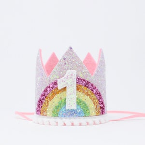 Pastel Rainbow First Birthday Crown | 1st Birthday Crown | 1st Birthday Girl | Baby Pink Glitter Crown + Pastel Rainbow