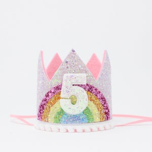 5th Birthday Crown | Unicorn Birthday Crown | Rainbow Birthday Girl | Unicorn 5th Birthday Outfit Girl for Unicorn Party | Pastel Rainbow