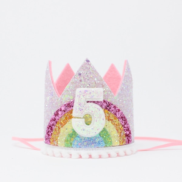 Couronne du 5e anniversaire | Couronne d'anniversaire Licorne | Fille d'anniversaire arc-en-ciel | Licorne 5e anniversaire Outfit Girl pour la fête de la Licorne | Arc-en-ciel pastel