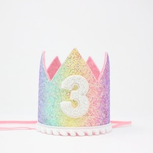 3rd Birthday Crown Girl | Pastel Rainbow Birthday Party Crown | Rainbow Birthday Crown | Unicorn Birthday Party Hat | Choose Birthday Number