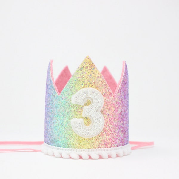 3ème Anniversaire Couronne Fille | Couronne de fête d'anniversaire arc-en-ciel pastel | Couronne d'anniversaire arc-en-ciel | Chapeau de fête d'anniversaire Licorne | Choisissez le numéro d'anniversaire