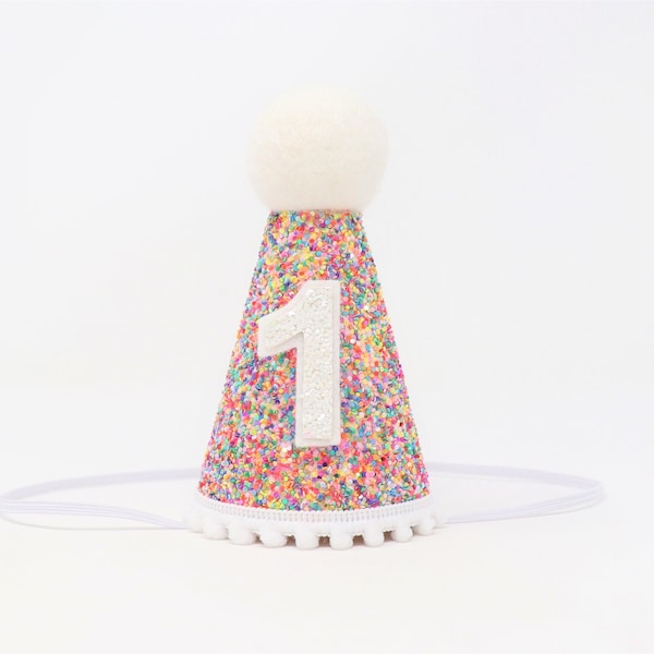 First Birthday Hat | 1st Birthday Hat | 1st Birthday Girl Outfit | First Birthday Outfit Girl | Mosaic Glitter Hat + White Accents