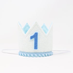 Felt First Birthday Crown | 1st Birthday Crown | 1st Birthday Boy Outfit | First Birthday Outfit Boy | White Felt Crown + Baby Blue Accents