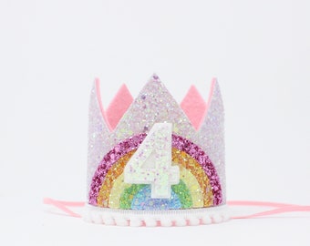 4th Birthday Crown Rainbow | 4th Birthday Party Hat | 4th Birthday Outfit Girl | Rainbow Unicorn Birthday Party | Baby Pink Pastel Rainbow