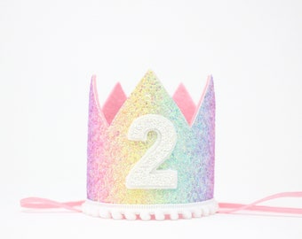 2nd Birthday Crown | 2nd Birthday Hat Glitter Crown | 2nd Birthday Girl Outfit | Pastel Rainbow Glitter