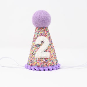 2nd Birthday Hat | Second Birthday Hat | 2nd Birthday Girl Outfit | Second Birthday Outfit Girl | Mosaic Glitter Hat + Lilac Purple Accents