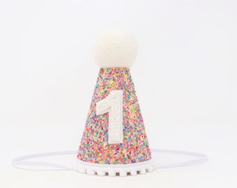 First Birthday Hat | 1st Birthday Hat | 1st Birthday Girl Outfit | First Birthday Outfit Girl | Mosaic Glitter Hat + White Accents