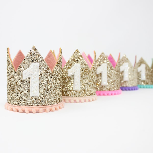 First Birthday Crown | 1st Birthday Crown | 1st Birthday Girl Outfit | First Birthday Outfit Girl | Gold Glitter Crown + Choose Color