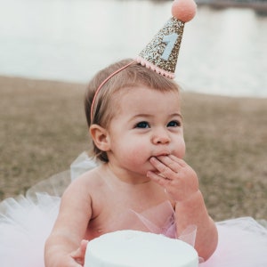 1st Birthday Party Hat | First Birthday Hat | 1st Birthday Girl Cake Smash Outfit | Gold Glitter Hat + Choose Color + White Glitter 1