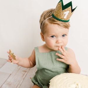 First Birthday Crown | 1st Birthday Crown | 1st Birthday Boy Outfit | First Birthday Outfit Boy| Gold Glitter Crown + Forest Green Accents