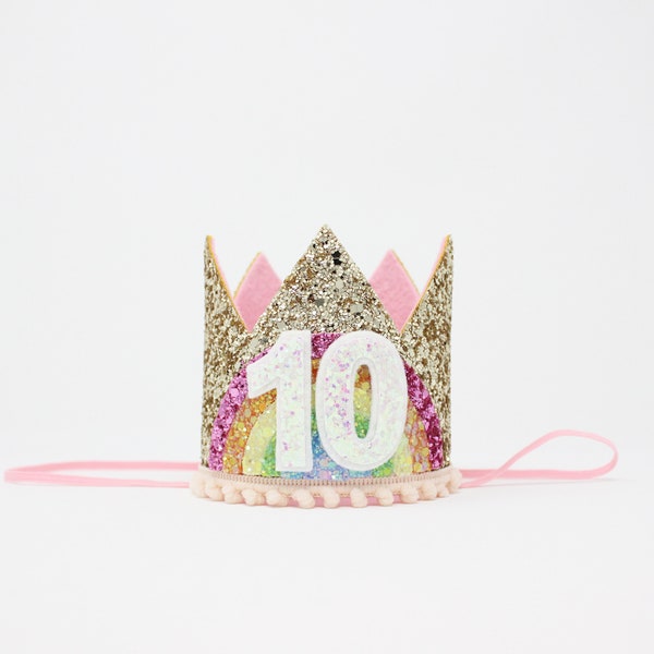 Couronne du 10e anniversaire | 10e anniversaire fille | Décor du 10e anniversaire | Fête d'anniversaire de fille de tenue du 10e anniversaire | Doré Rose layette Pastel Arc-en-ciel