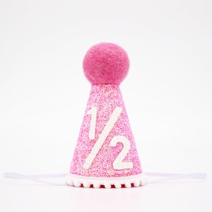 1/2 Birthday Hat | Half Birthday Hat | Half Birthday Girl Outfit | Baby Party Hat | Hot Pink Glitter Hat + White Accents